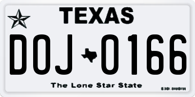 TX license plate DOJ0166