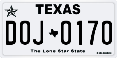 TX license plate DOJ0170