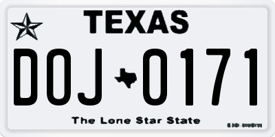 TX license plate DOJ0171