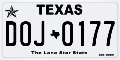TX license plate DOJ0177