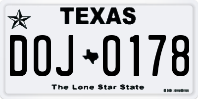 TX license plate DOJ0178