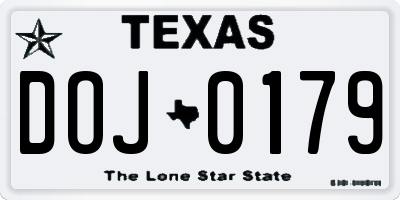 TX license plate DOJ0179