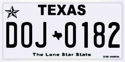 TX license plate DOJ0182