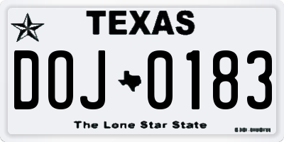 TX license plate DOJ0183