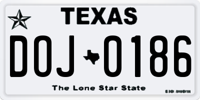 TX license plate DOJ0186