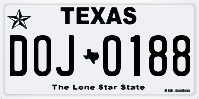 TX license plate DOJ0188