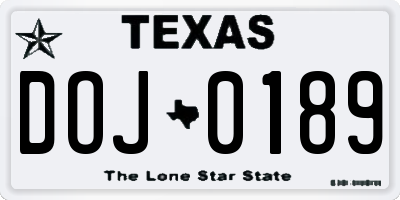 TX license plate DOJ0189