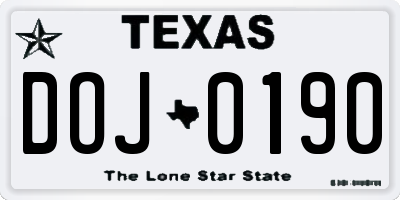 TX license plate DOJ0190