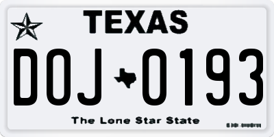 TX license plate DOJ0193