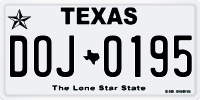 TX license plate DOJ0195