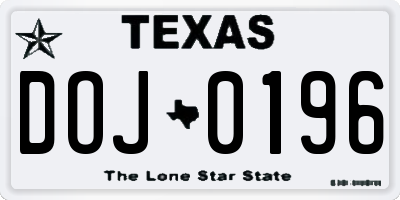 TX license plate DOJ0196
