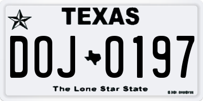 TX license plate DOJ0197