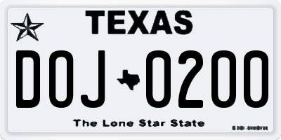 TX license plate DOJ0200