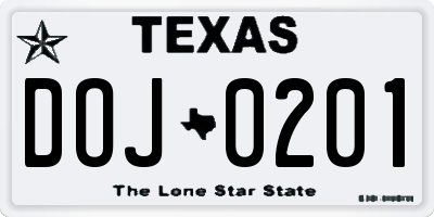TX license plate DOJ0201