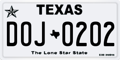 TX license plate DOJ0202