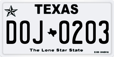 TX license plate DOJ0203