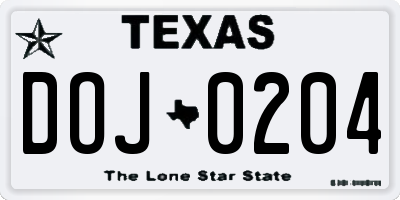 TX license plate DOJ0204