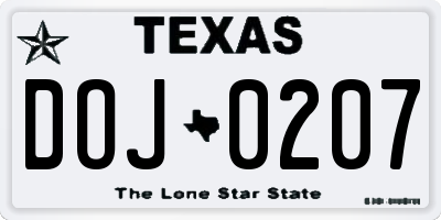 TX license plate DOJ0207