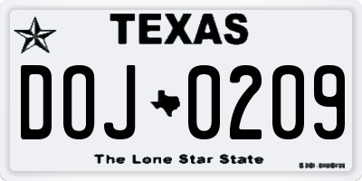 TX license plate DOJ0209