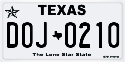 TX license plate DOJ0210