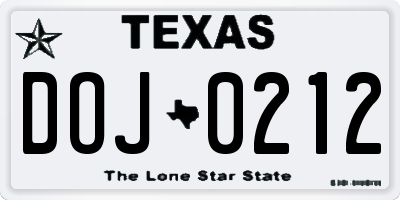 TX license plate DOJ0212