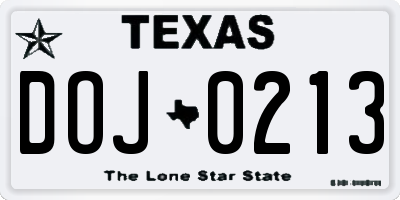 TX license plate DOJ0213