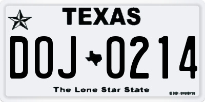 TX license plate DOJ0214