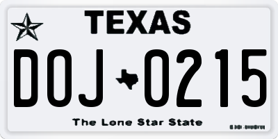 TX license plate DOJ0215