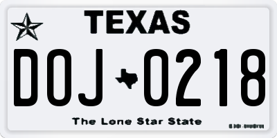 TX license plate DOJ0218