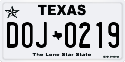 TX license plate DOJ0219