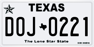 TX license plate DOJ0221