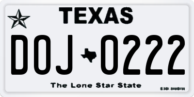 TX license plate DOJ0222