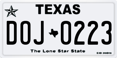 TX license plate DOJ0223