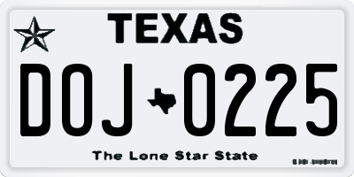 TX license plate DOJ0225