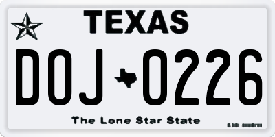 TX license plate DOJ0226