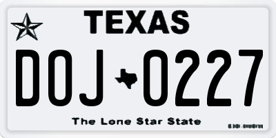 TX license plate DOJ0227