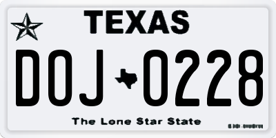 TX license plate DOJ0228