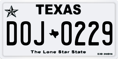 TX license plate DOJ0229