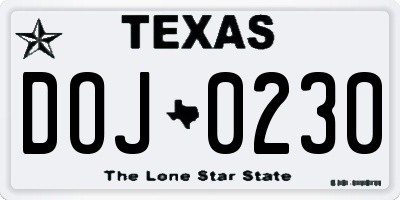 TX license plate DOJ0230