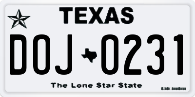 TX license plate DOJ0231