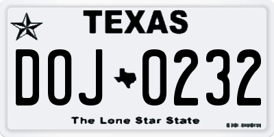 TX license plate DOJ0232