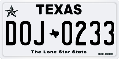 TX license plate DOJ0233
