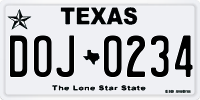TX license plate DOJ0234