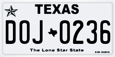 TX license plate DOJ0236