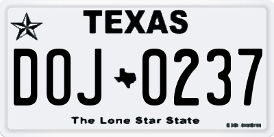 TX license plate DOJ0237