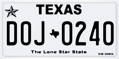 TX license plate DOJ0240