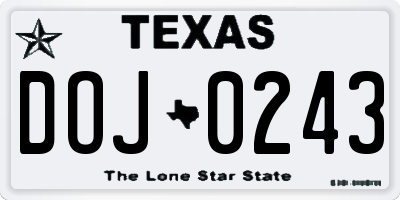 TX license plate DOJ0243
