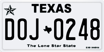 TX license plate DOJ0248