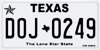 TX license plate DOJ0249