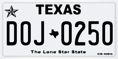 TX license plate DOJ0250